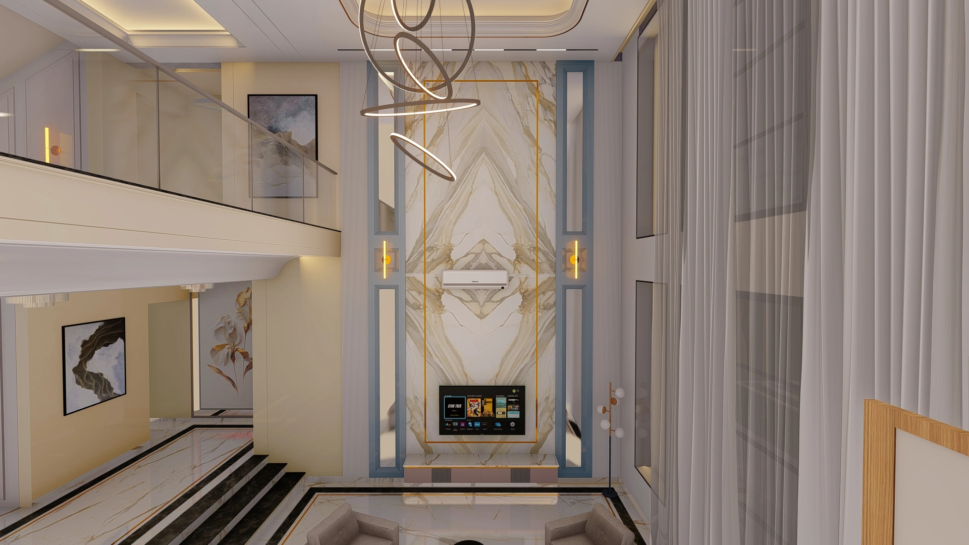 Modern 3D living room interior design in Kothrud Pune by Pereegrine Architects